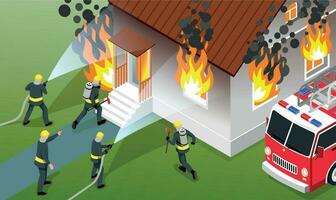 Isometric Firefighter Composition vector