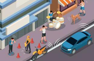 Noise Pollution Isometric Background vector