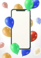 Smartphone mockup with colorful balloons vector