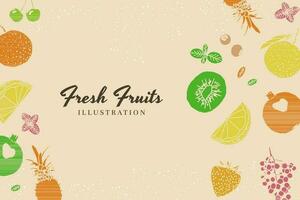 Fruit illustration sketch style retro colors background design vector