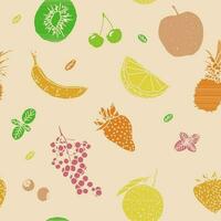 Fruit illustration sketch style retro colors seamless pattern vector