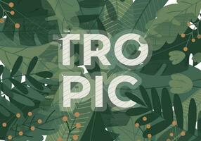 Background with Jungle green palm leaves, inscription Tropic. Vector horizontal natural banner in flat style.