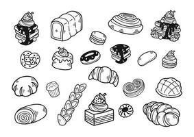 negro y blanco mano dibujado postre panadería colección vector