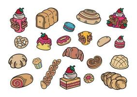 cute hand drawn dessert bakery collection vector