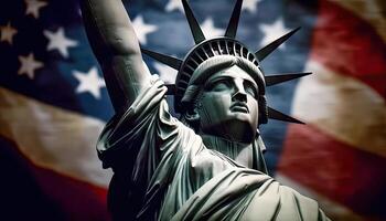 estatua de libertad y americano bandera - orgullo de un nación - generativo ai foto