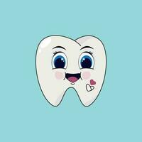 Cute tooth with korean heart.  Vector illustration. Cartoon.