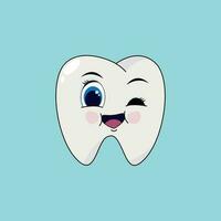 Cute tooth smile and winks. Vector illustration. Cartoon.