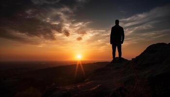 Standing on mountain top, one man's success generated by AI photo