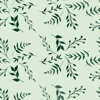 Vector graphic illustration of a seamless pattern of green branches on a green background.