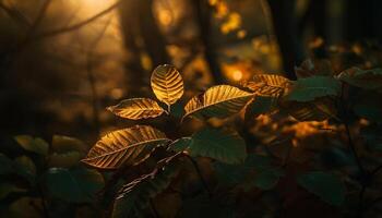 Autumn tree glows gold in defocused background generated by AI photo