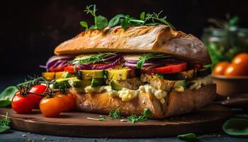 A la parrilla ciabatta emparedado rústico, fresco, gastrónomo comida generado por ai foto