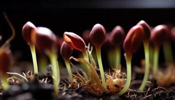 Fragile crocus sprouts new life in meadow generated by AI photo