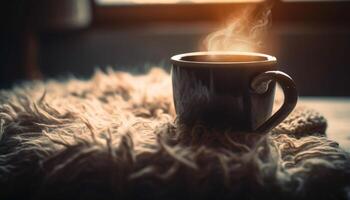 caliente café en acogedor jarra para relajación generado por ai foto