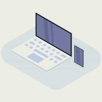 Vector isometric illustration of a laptop and a smartphone on a white background.