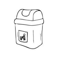 Hand-drawn trash bin. Outline the doodle icon of the garbage can. Rubbish bin and clean household concept. Vector sketch illustration.