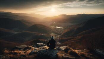 al aire libre aventureros excursionismo hacia montaña pico amanecer silueta generado por ai foto