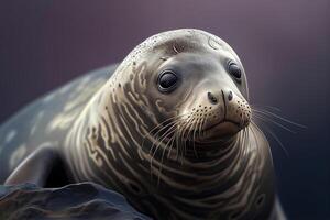 Portrait of a seal on a black background, head close-up - photo