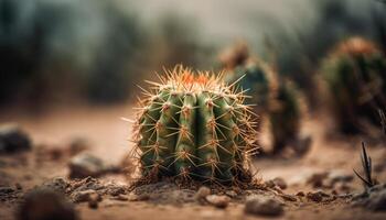 Sharp thorn on succulent plant in arid climate generated by AI photo