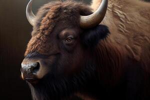 American bison or buffalo, wild bison close-up portrait - photo