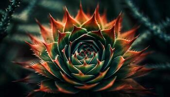 Sharp thorn on green succulent plant's leaf generated by AI photo