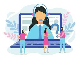 Technical support. Female hotline operator, 24 7 customer support call center and online advice service vector illustration