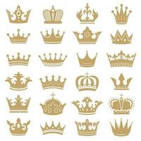 Gold crown silhouette. Royal crowns, coronation king and luxury queen tiara silhouettes icons vector set