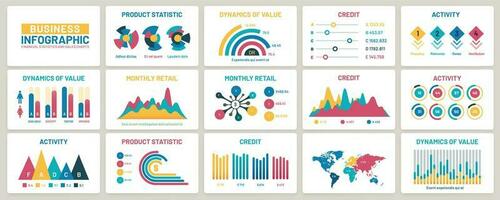 Business presentation charts. Finance reports, marketing data graphs and infographic template vector set