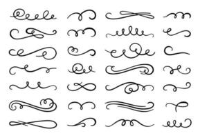 Calligraphy flourish. Decorative flourishes ornament, ornamental swirl and vintage scrolls curls vector set