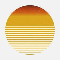 Vintage retro sunset over the sea with gradient silhouette of sun. vector