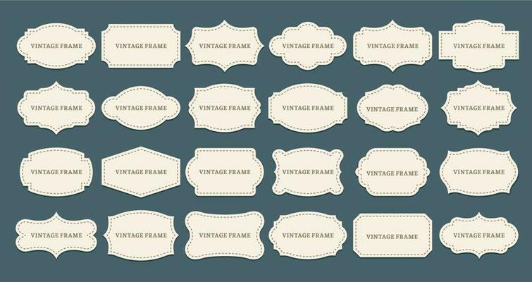 Vintage label frames. Old frame shapes, decorative label and retro shape vector set