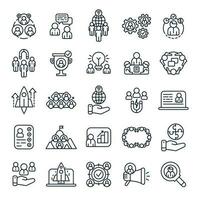 Business people outline icons. Office team brainstorm, business presentation and work partners. Teamwork line icon vector set