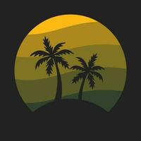 verano playa, palma árbol, retro, silueta logo vector ilustración