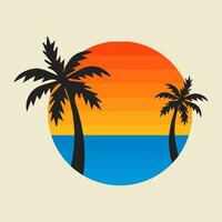 verano playa, palma árbol, retro, silueta logo vector ilustración