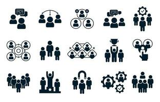 Corporate people icon. Group of persons, office teamwork pictogram and business team silhouette icons vector set