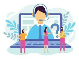 Customer support service. Call center operator, 24 7 technical support and personal assistant services vector illustration