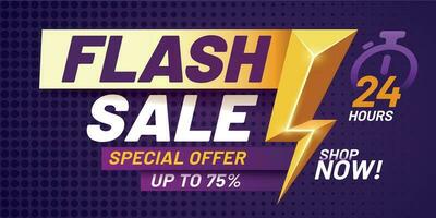 Flash sale poster. Lightning offer sales, special night deal and flashes offers discount dark billboard banner vector illustration