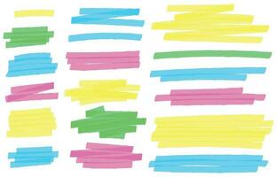 Color highlight marker lines. Colorful markers scribble, highlights line strokes and highlight banner vector set. Messy multicolor scrawls isolated on white background. Text underlining and highlights