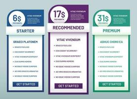 Tariff plans comparison. Recommended tariffs, price list banners and prices plan template vector illustration