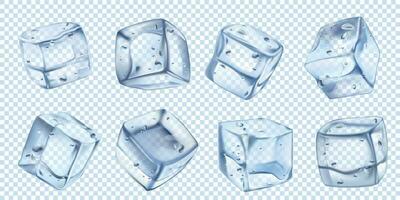 Realistic ice cube. Iced water cubes for cool cocktail. Freezed aqua vector isolated illustration set