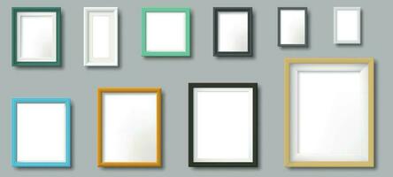 Realistic photo frame. Square and rectangular frames, photos on wall template 3D realistic vector set