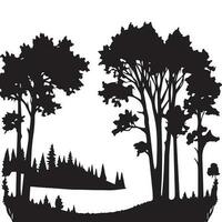 Vector Tree Silhouette, Forest vector Silhouette, Black and white Tree and Forest Silhouette.
