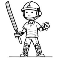 Cricket Player Vector Clipart, Black and white Cricket player vector silhouette, a man standing with cricket bat on the field.