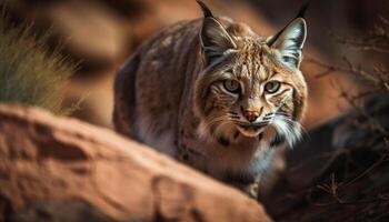 Majestic feline hunter's alertness in nature's beauty generated by AI photo