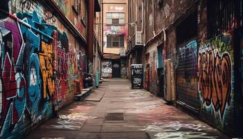 Vibrant city life, graffiti illuminates modern architecture generated by AI photo