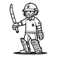 Cricket Player Vector Clipart, Black and white Cricket player vector silhouette, a man standing with cricket bat on the field.