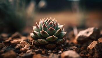 Sharp thorns on succulent plant's green leaf generated by AI photo