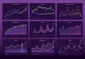 Line graph charts. Business financial graphs, marketing chart graphics and histogram infographic vector set