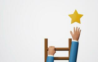Businessman climb up ladder steps to success or outstanding employee position reward and motivation concepts. 3d rendering, 3d illustration photo