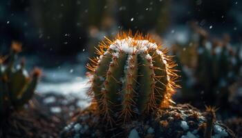 Sharp thorn on green plant in nature generated by AI photo