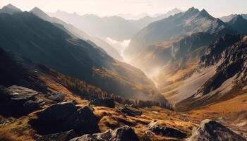 majestuoso montaña rango picos en tranquilo escena generado por ai foto